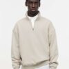 Men Half Zipper High Neck Fleece Sweatshirt