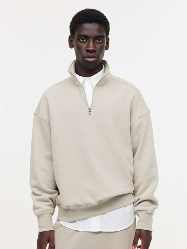 Men Half Zipper High Neck Fleece Sweatshirt