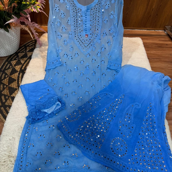 Georgette Buti Jaal Kurti  Set