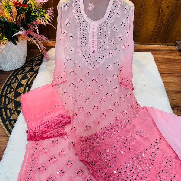 Georgette Buti Jaal Kurti  Set
